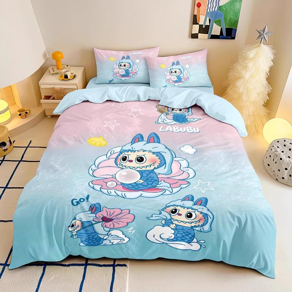 Labubu Bedding Set – 2–3 Piece Microfibre Duvet Cover Set | Cute Bedroom Décor for Kids, Teens & Adults Multicolor J