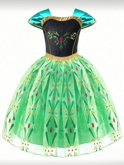 Girls Floral Print LED Princess Dress – Light-Up Cosplay Outfit with Sleeves - Halloween Costume (Age 3-9 YRS)