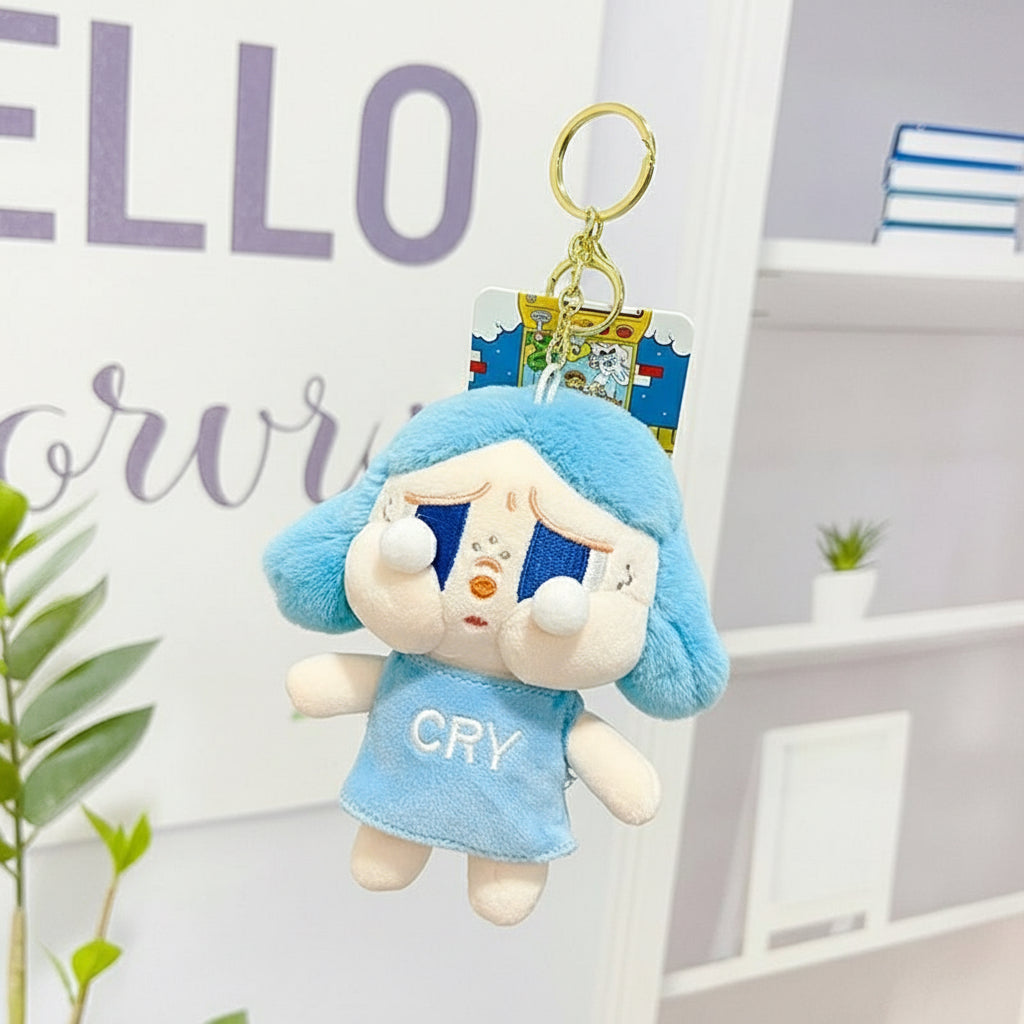 POP MART Crybaby Plush Keychain – 13cm Soft Character Accessory Blue