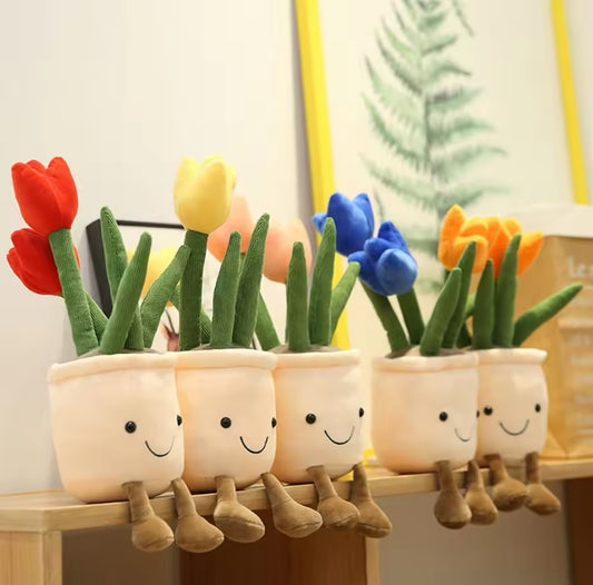 Plush Tulips Flower Pots Stuffed Toy - 35cm