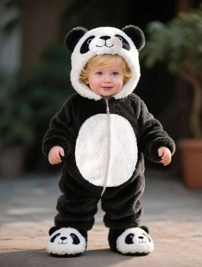 Baby Panda Costume Outfit Set – Plush Long Sleeve Jumpsuit & 3D Embroidered Hat | Age Newborn - 9M Black