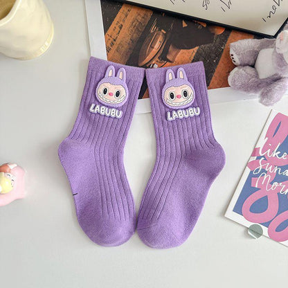 Labubu Cotton Mid-Calf Kids Socks – Soft Character Socks Purple