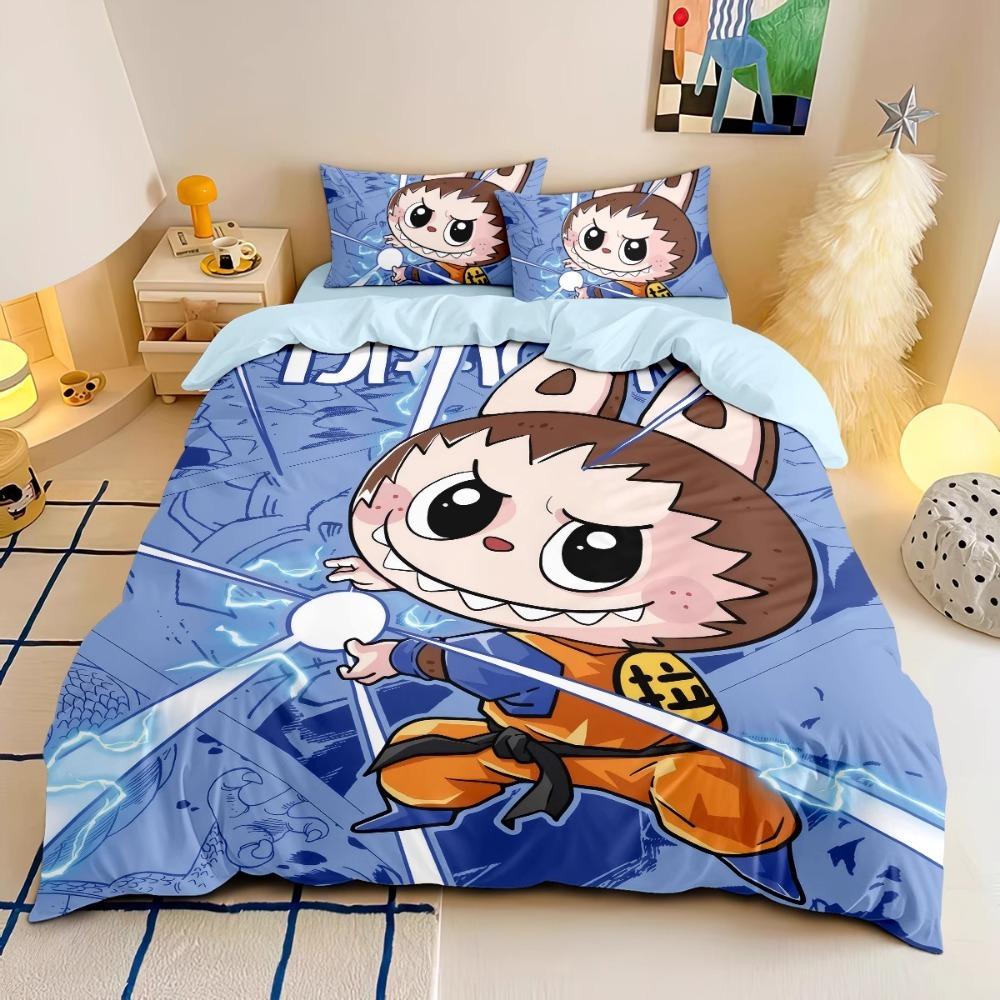 Labubu Bedding Set – 2–3 Piece Microfibre Duvet Cover Set | Cute Bedroom Décor for Kids, Teens & Adults Multicolor D