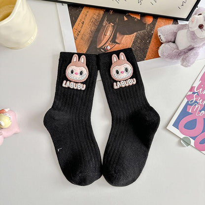 Labubu Cotton Mid-Calf Kids Socks – Soft Character Socks Black