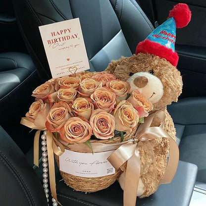 Birthday Scented Soap Flower Bear Bouquet - Gift for Girlfriend or Best Friend Khaki 14