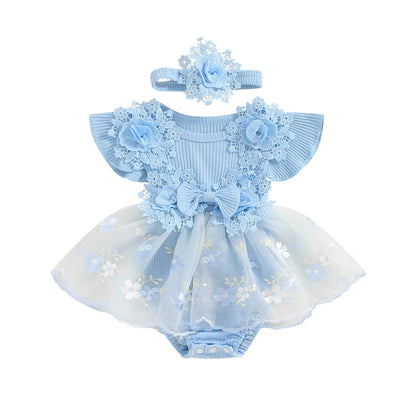 Baby Girls Floral Romper Dress (Age 3M-18M) Blue 2