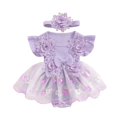 Baby Girls Floral Romper Dress (Age 3M-18M) Purple 1