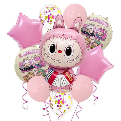 Labubu Aluminum Film Balloon Set – Cartoon Birthday Party Decoration Pink