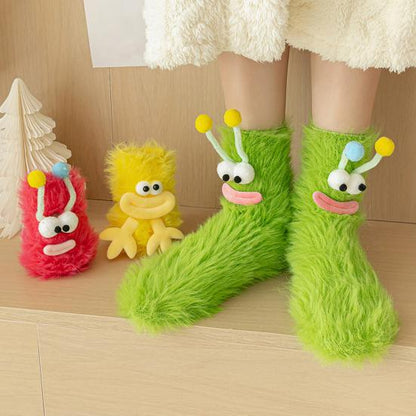 Funny Big-Eye Animal Cartoon Socks – Thick Fuzzy Plush