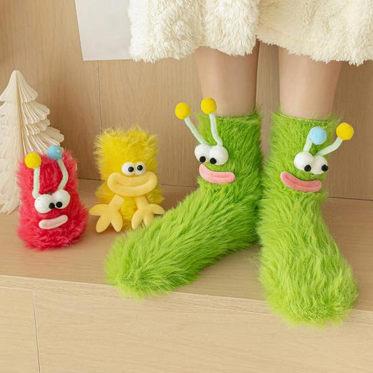Funny Big-Eye Animal Cartoon Socks – Thick Fuzzy Plush