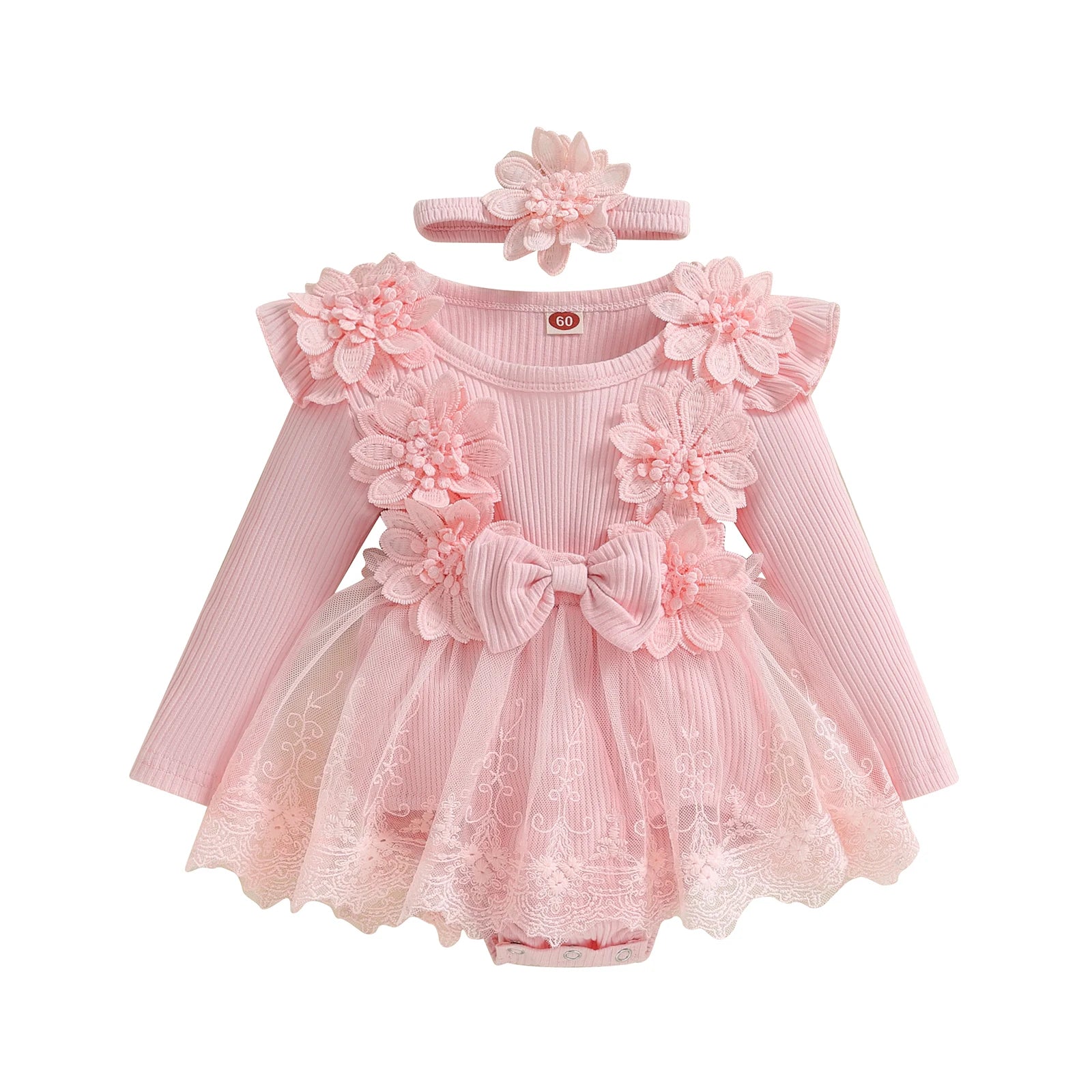 Baby Girls Floral Romper Dress (Age 3M-18M) Pink