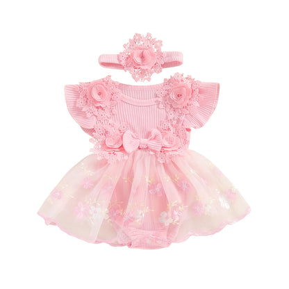 Baby Girls Floral Romper Dress (Age 3M-18M) Pink 2