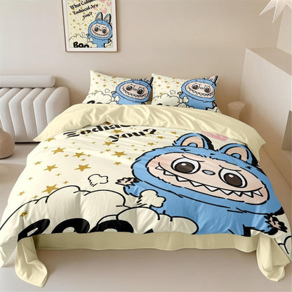 Labubu Bedding Set – 2–3 Piece Microfibre Duvet Cover Set | Cute Bedroom Décor for Kids, Teens & Adults Multicolor C