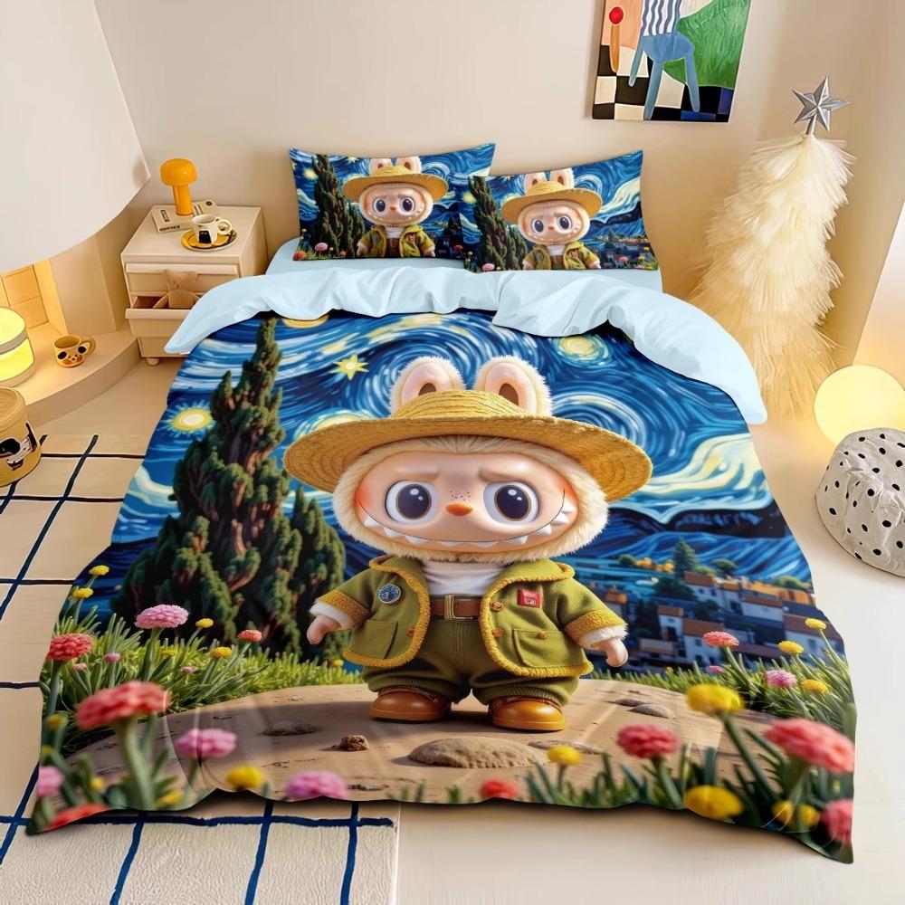 Labubu Bedding Set – 2–3 Piece Microfibre Duvet Cover Set | Cute Bedroom Décor for Kids, Teens & Adults Multicolor H