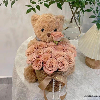 Birthday Scented Soap Flower Bear Bouquet - Gift for Girlfriend or Best Friend Khaki
