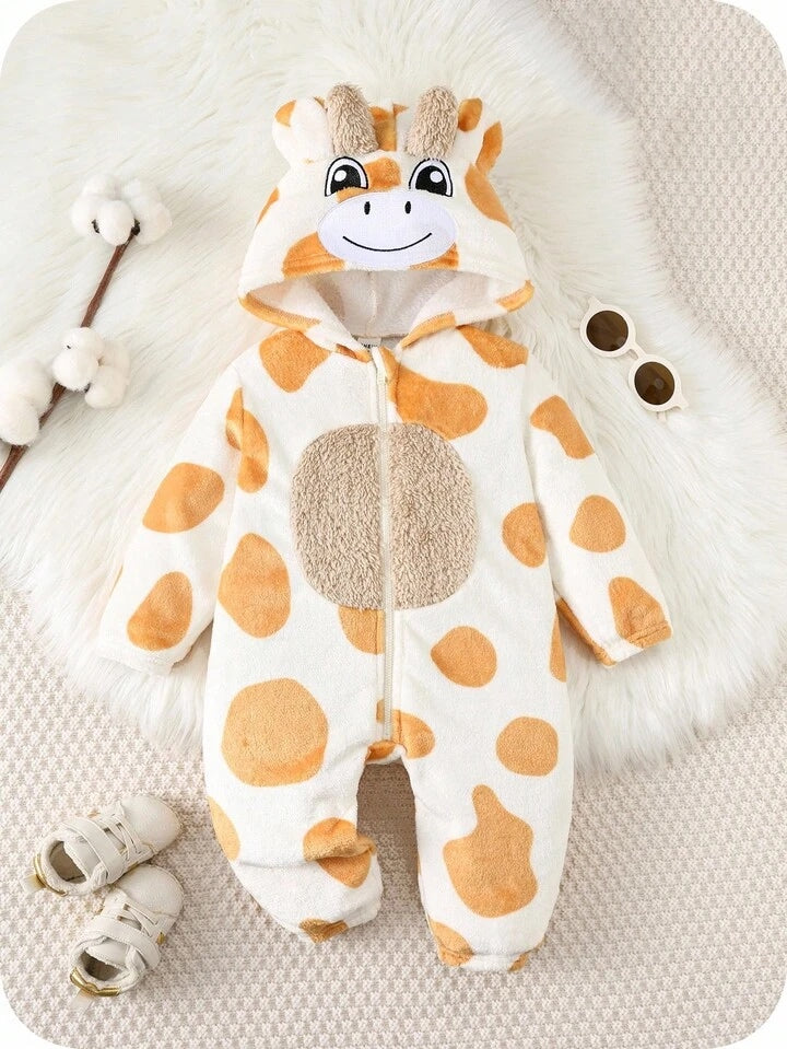 Baby/Toddler Giraffe Halloween Costume Hooded Romper – Warm Fleece Jumpsuit Costume (Age Newborn-3 YRS)