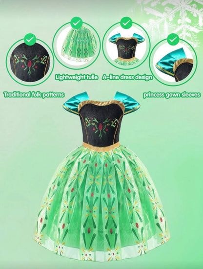 Girls Floral Print LED Princess Dress – Light-Up Cosplay Outfit with Sleeves - Halloween Costume (Age 3-9 YRS)