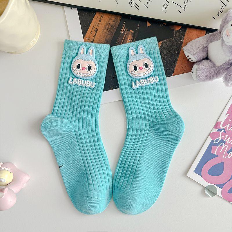 Labubu Cotton Mid-Calf Kids Socks – Soft Character Socks Blue