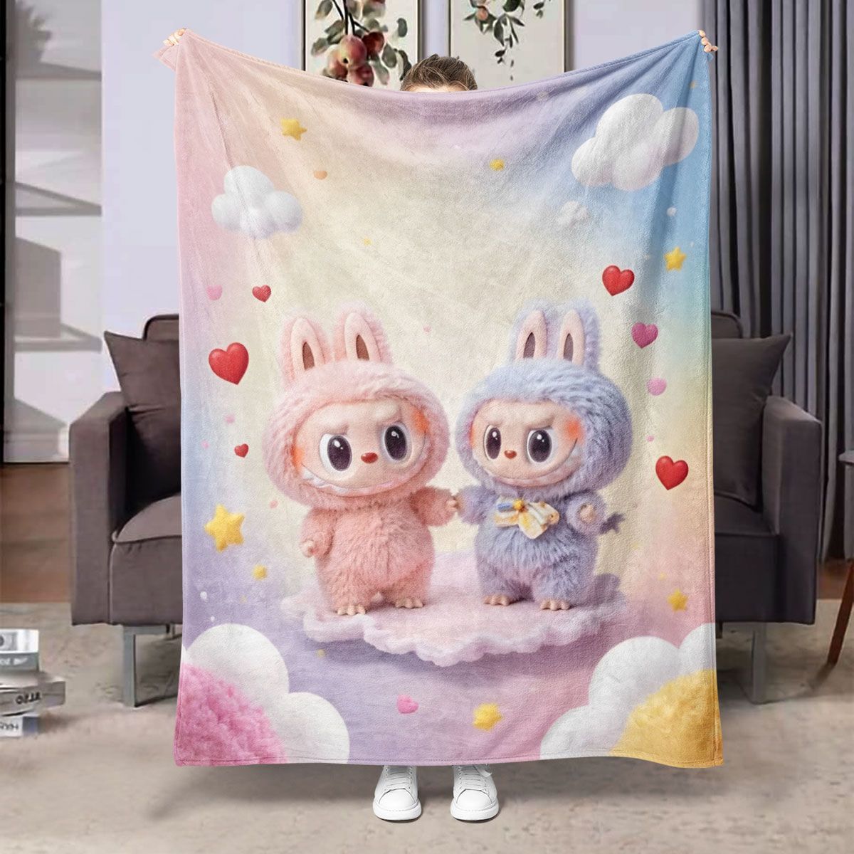 Labubu Flannel Blanket – Cozy All-season Nap Throw | Soft Plushie Pairing Multicolor E