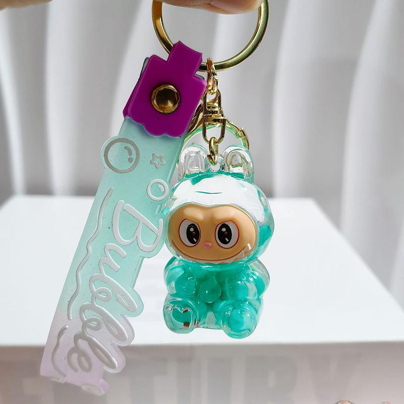 Labubu Acrylic Quicksand Keychain – Glow Bubble Bead Pendant