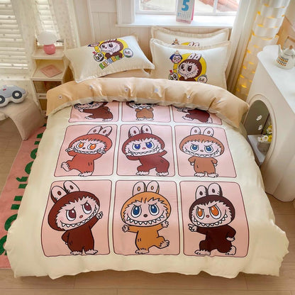 Labubu Bedding Set – 2–3 Piece Microfibre Duvet Cover Set | Cute Bedroom Décor for Kids, Teens & Adults Multicolor A