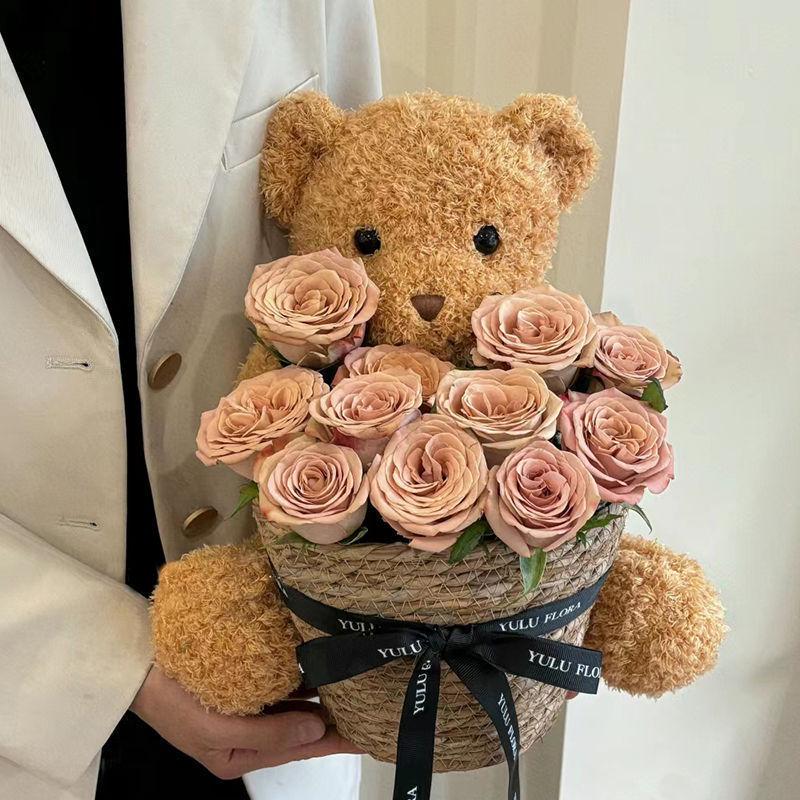 Birthday Scented Soap Flower Bear Bouquet - Gift for Girlfriend or Best Friend Khaki 1