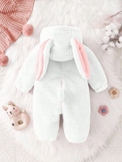 Baby Fleece Hooded Rabbit Romper – 3D Bunny Ears | Long Sleeve & Pants Set (Age Newborn-24M)