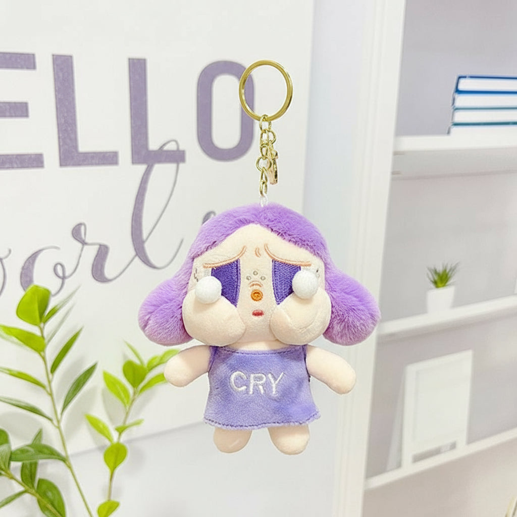 POP MART Crybaby Plush Keychain – 13cm Soft Character Accessory Purple