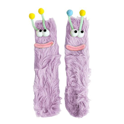 Funny Big-Eye Animal Cartoon Socks – Thick Fuzzy Plush Purple