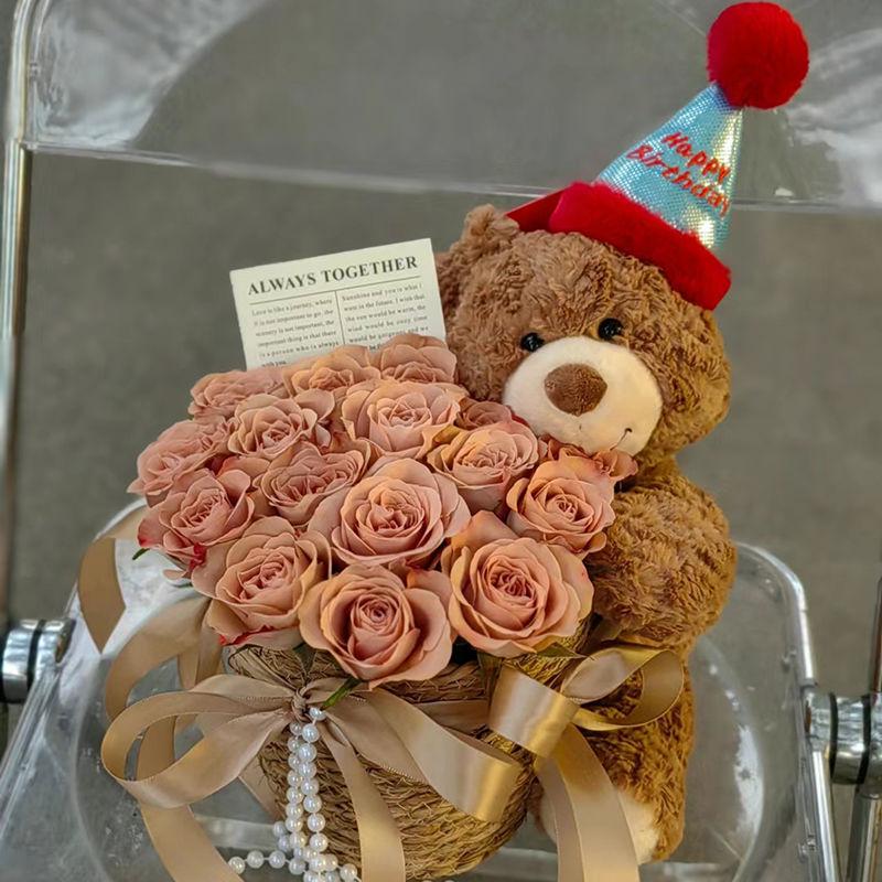 Birthday Scented Soap Flower Bear Bouquet - Gift for Girlfriend or Best Friend Khaki 2