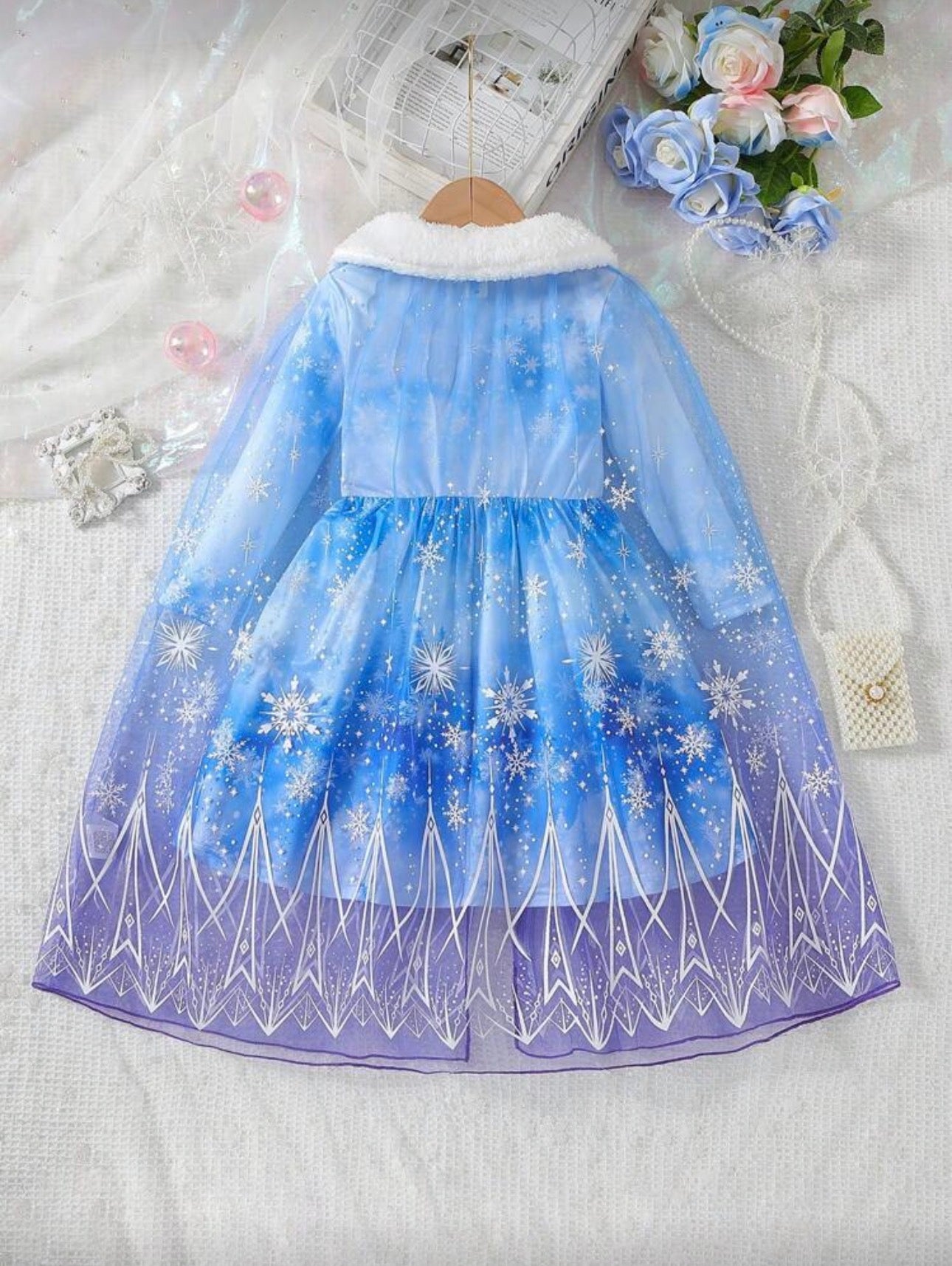 Girls Ice Princess Dress & Cape Set – 2-Piece Snowflake Cosplay Outfit (Age 4-7 YRS)