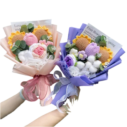 Plush Knitted Flowers Sunflowers Tulips Roses Crochet Gift Bouquet