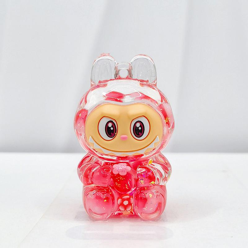 Labubu Acrylic Quicksand Keychain – Glow Bubble Bead Pendant Red