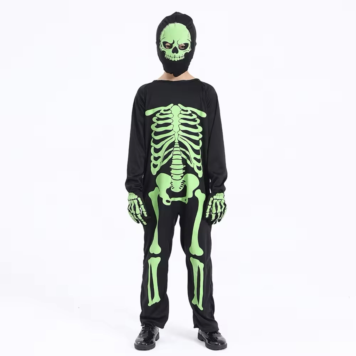 Boys Glow In The Dark Skeleton Costume (Age 3-12 Years) Black