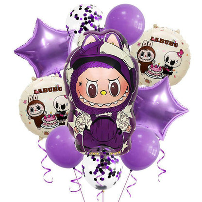 Labubu Aluminum Film Balloon Set – Cartoon Birthday Party Decoration Purple
