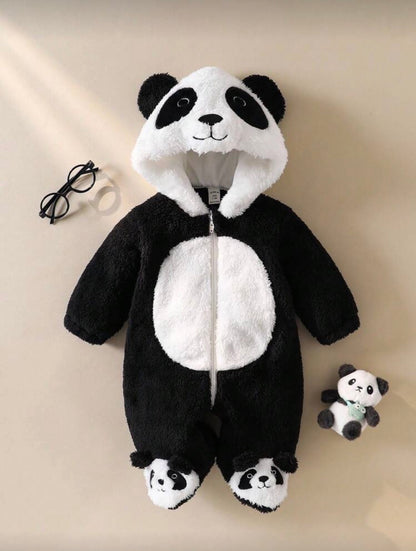 Baby Panda Costume Outfit Set – Plush Long Sleeve Jumpsuit & 3D Embroidered Hat | Age Newborn - 9M