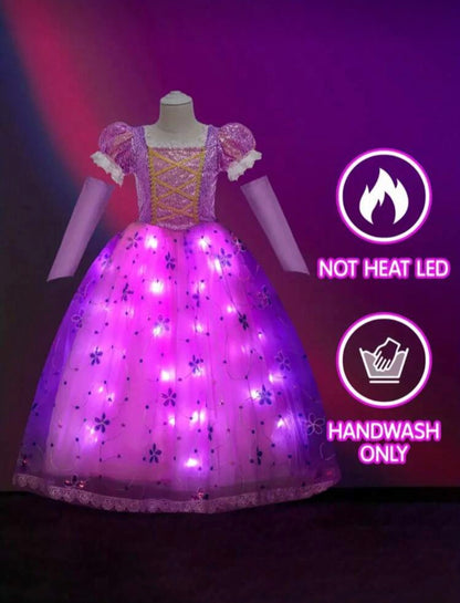 Girls Light-Up Princess Dress for Girls – Sleeved Halloween Cosplay Costume (Age 3Y-10Y)
