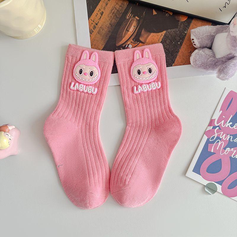 Labubu Cotton Mid-Calf Kids Socks – Soft Character Socks Light Pink