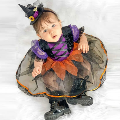 Baby Girls Witch Costume Romper Dress (Age Newborn - 18M) Black