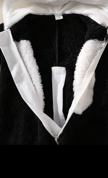 Baby Panda Costume Outfit Set – Plush Long Sleeve Jumpsuit & 3D Embroidered Hat | Age Newborn - 9M