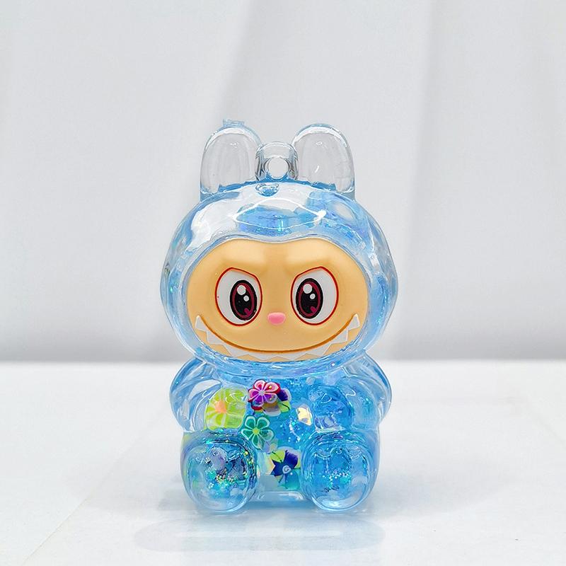 Labubu Acrylic Quicksand Keychain – Glow Bubble Bead Pendant Blue