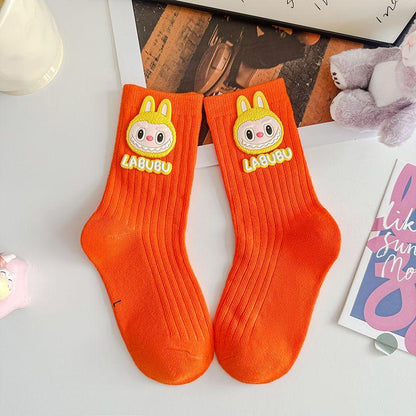 Labubu Cotton Mid-Calf Kids Socks – Soft Character Socks Orange