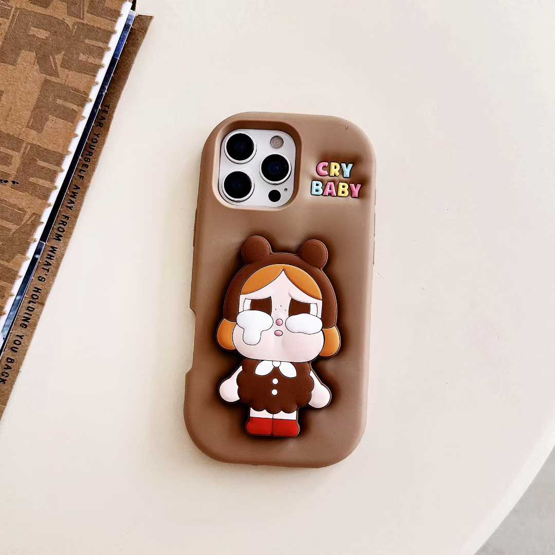 POP MART CRYBABY Shiny Shiny Series Phone Case – Glossy Character Design | Soft TPU | iPhone Compatible Brown