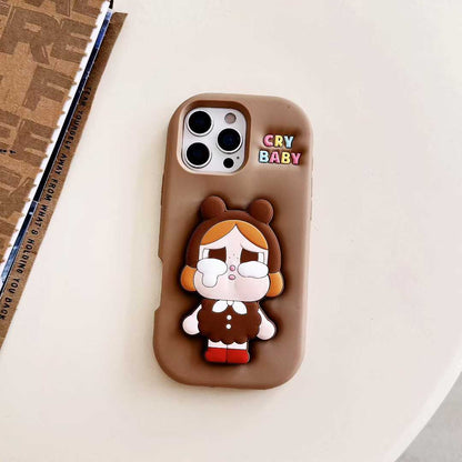 POP MART CRYBABY Shiny Shiny Series Phone Case – Glossy Character Design | Soft TPU | iPhone Compatible Brown