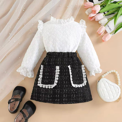 Girls Embroidered Shirt & Skirt Set (Age 24M-6YRS) Black