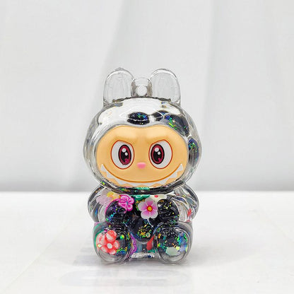 Labubu Acrylic Quicksand Keychain – Glow Bubble Bead Pendant Black