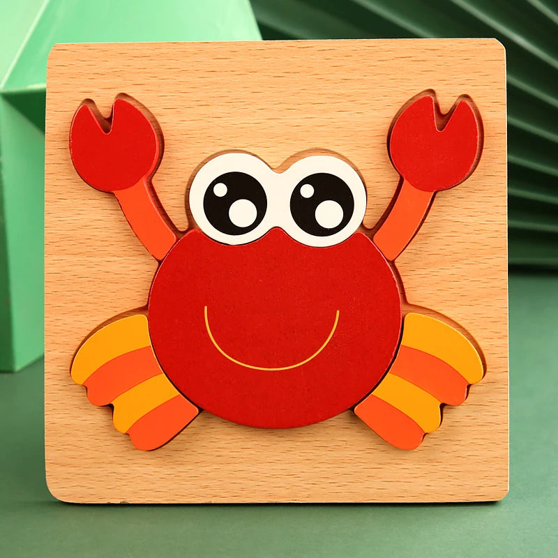 High Quality 3D Wooden Puzzle Baby Cartoon Animal Traffic Jigsaw Early Learning Cognition Game Puzzle Toys for Children Blue