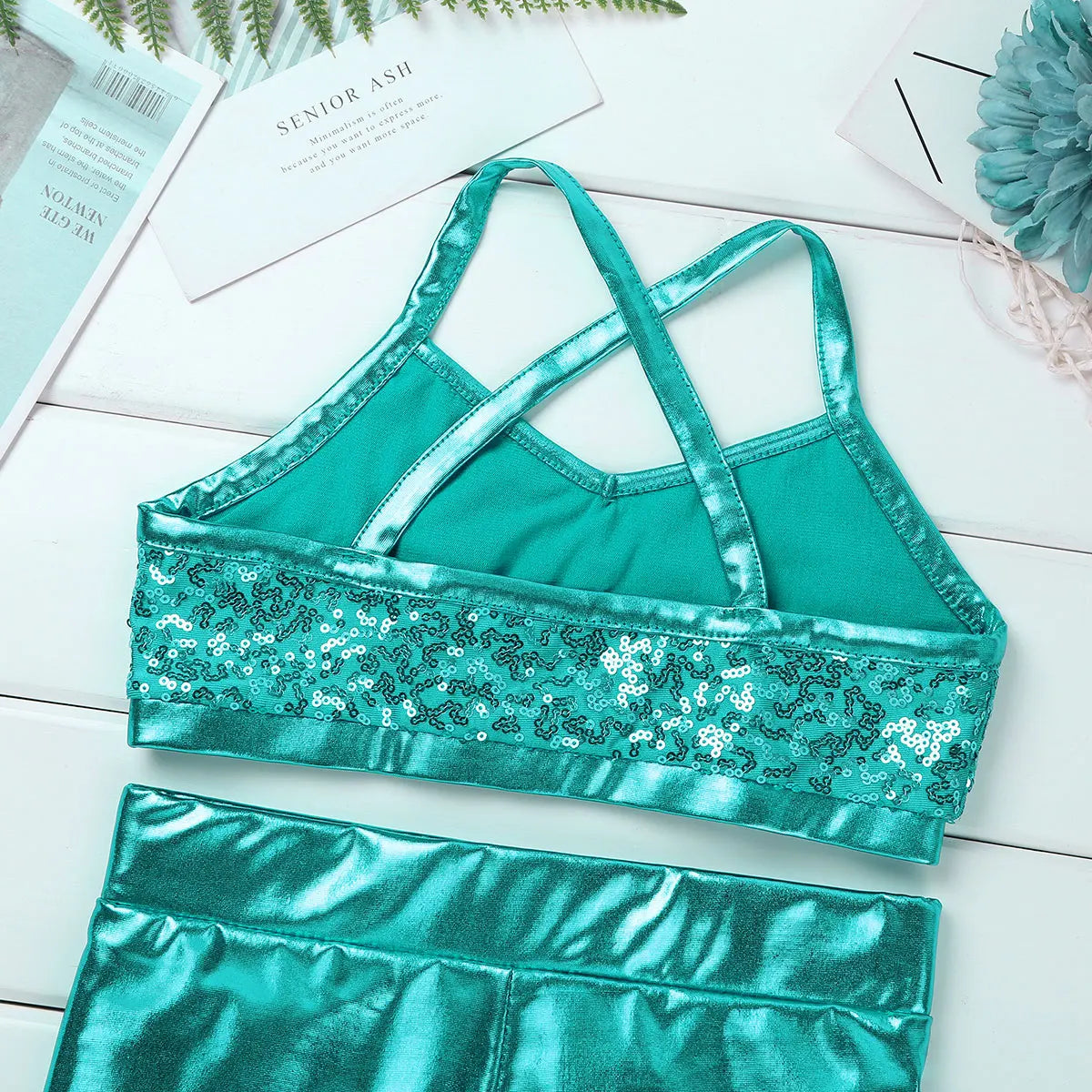 Girls Dance Gymnastics Leotard Sequin Top & Shorts (Age 6-14 YRS)