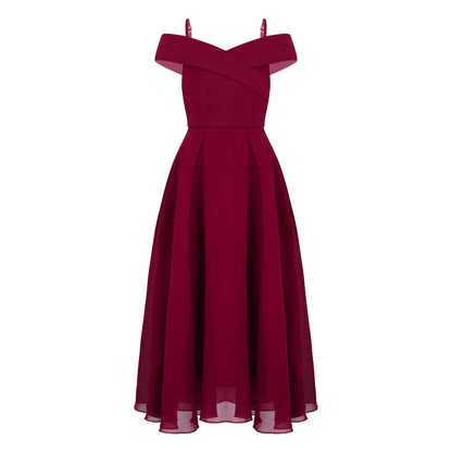Girls Chiffon Off-the-Shoulder Adjustable A-Line Dress (Age 4-16 YRS)