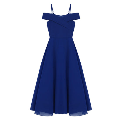 Girls Chiffon Off-the-Shoulder Adjustable A-Line Dress (Age 4-16 YRS)